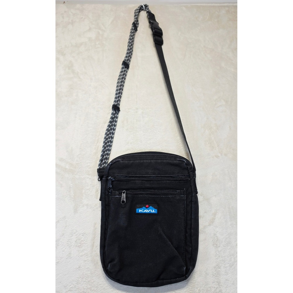 KAVU Keeper Black Canvas Crossbody Bag Adjustable Rope Strap Messenger Purse